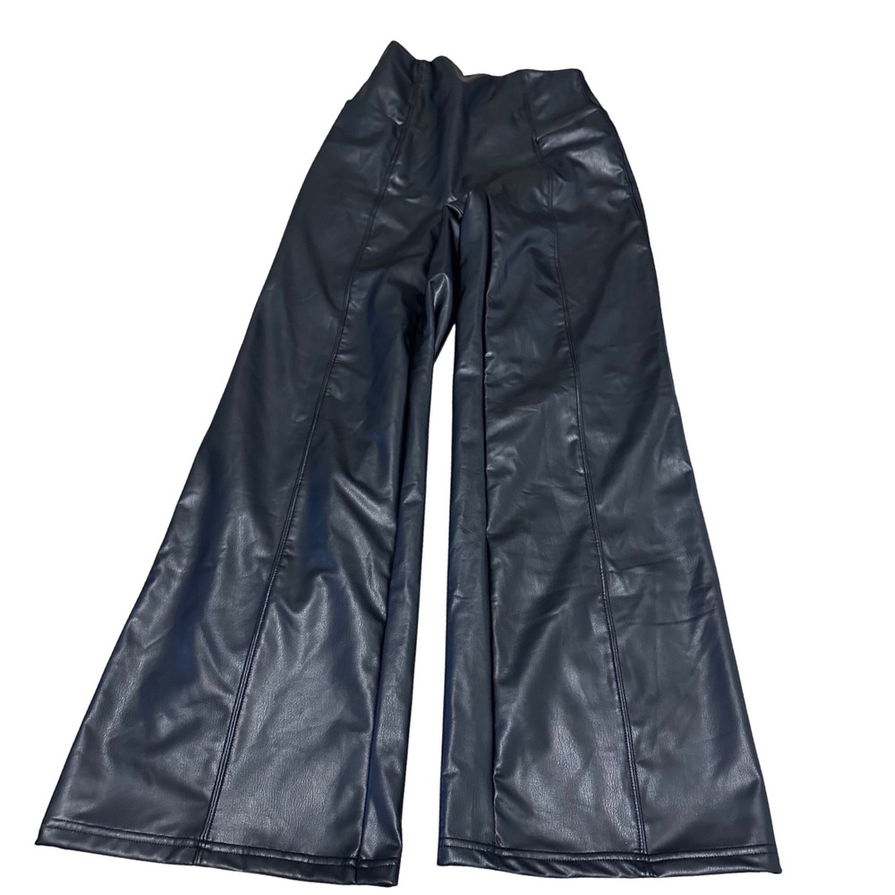 Halara Black Faux Leather Flare Leg High Waisted Tummy Control Pants  Size Small